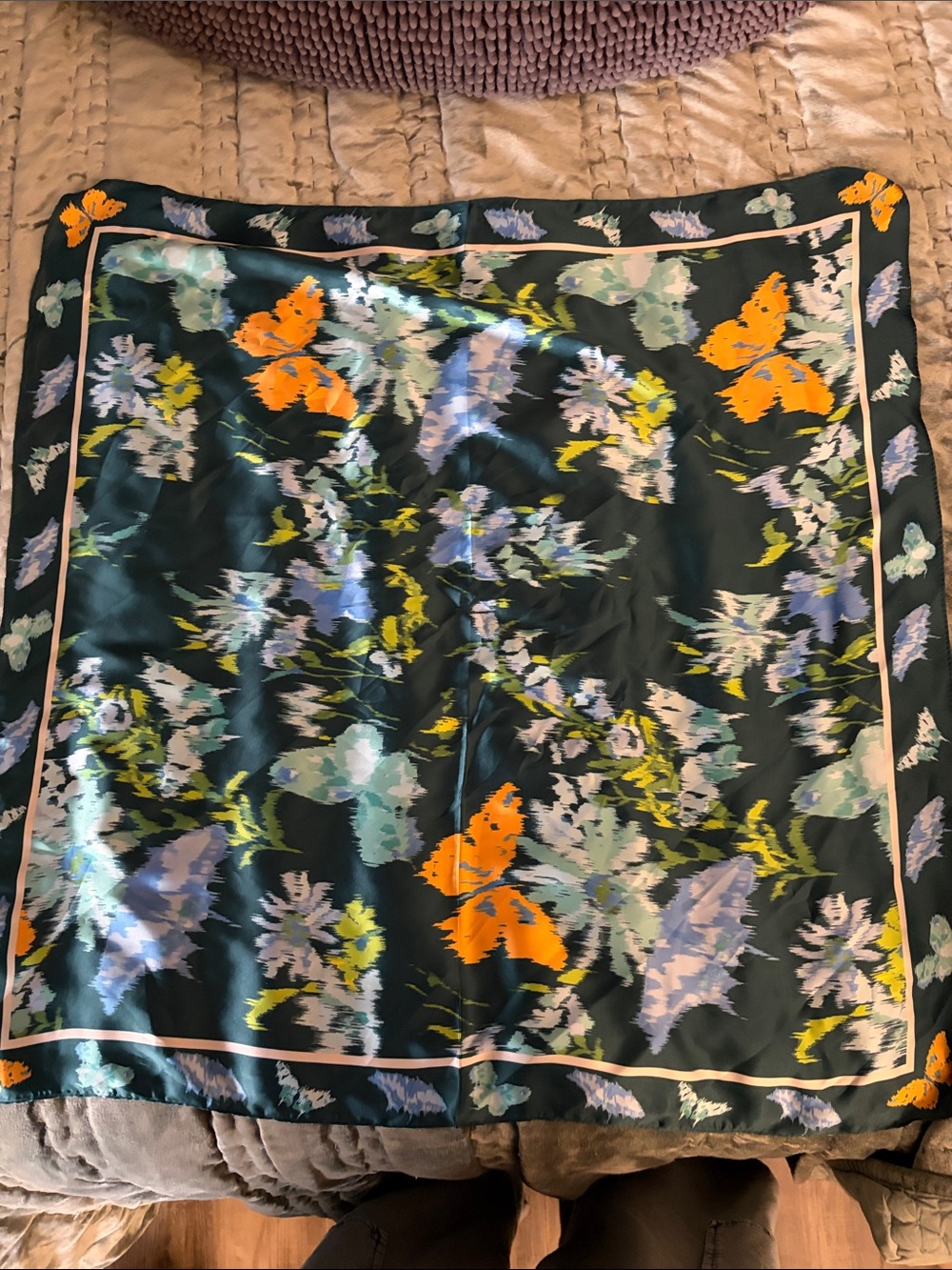 Anthropologie Festive Butterfly Print Silky 28” Neck, Bag, Hair Scarf